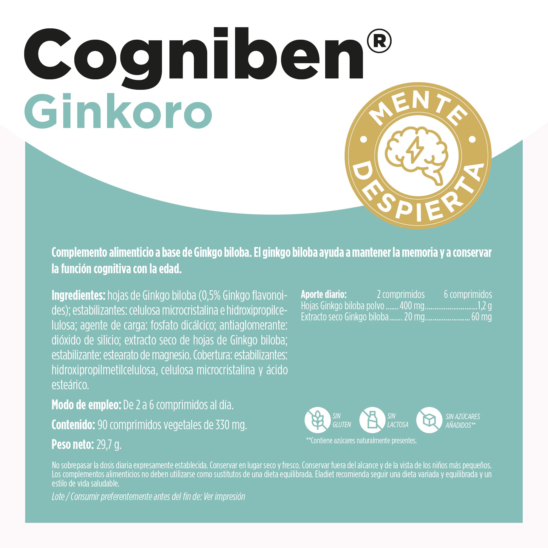 Ginkoro Cogniben 90 Comprimidos | Eladiet - Dietetica Ferrer