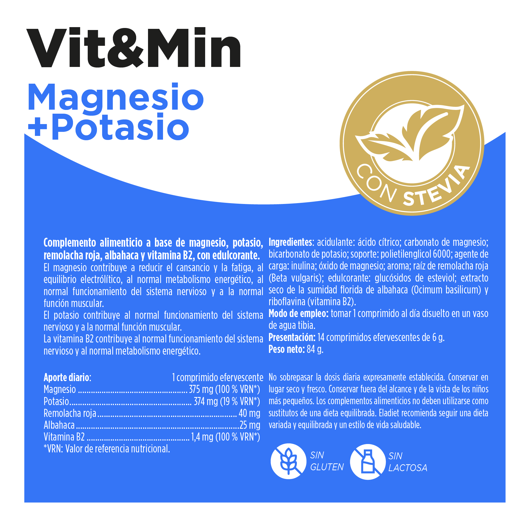 Vit&Min Magnesio Potasio 14 Comprimidos | Eladiet - Dietetica Ferrer
