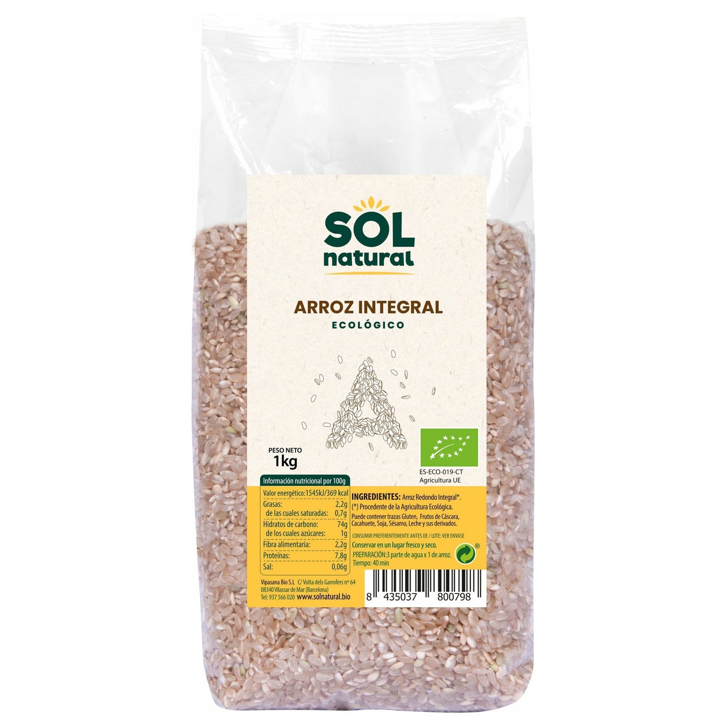 Arroz Redondo Integral Bio 1 Kg | Sol Natural - Dietetica Ferrer