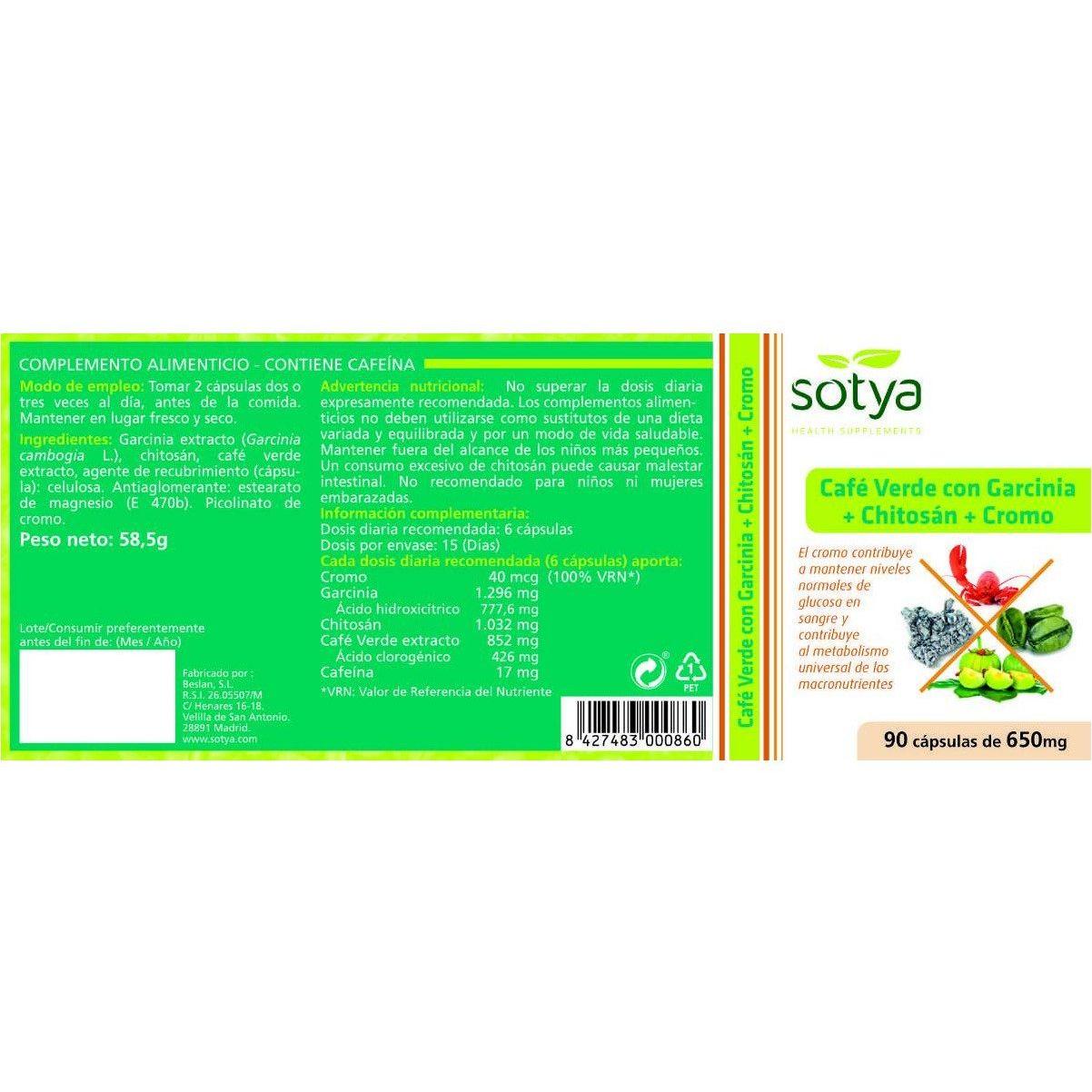 Cafe Verde con Garcinia Chitosan y Cromo 90 Capsulas | Sotya - Dietetica Ferrer
