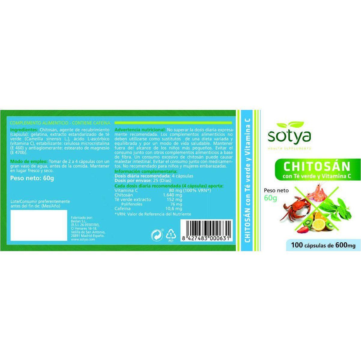 Chitosan con Te Verde y Vitamina C 100 Capsulas | Sotya - Dietetica Ferrer