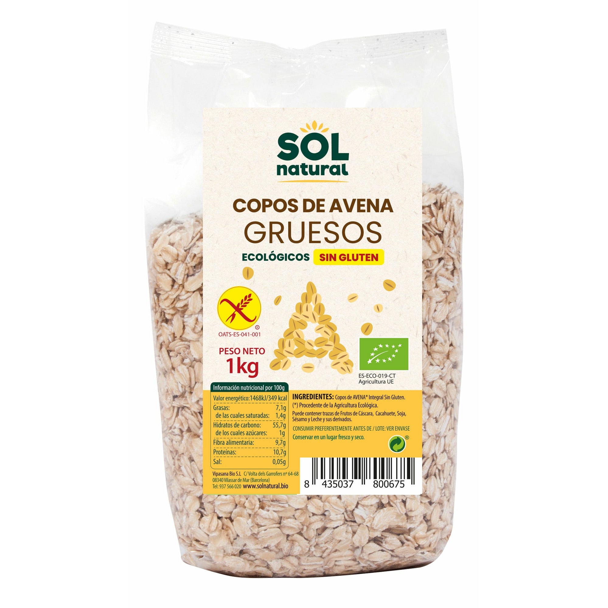 Copos de Avena Gruesos sin Gluten - Sol Natural - Dietetica Ferrer