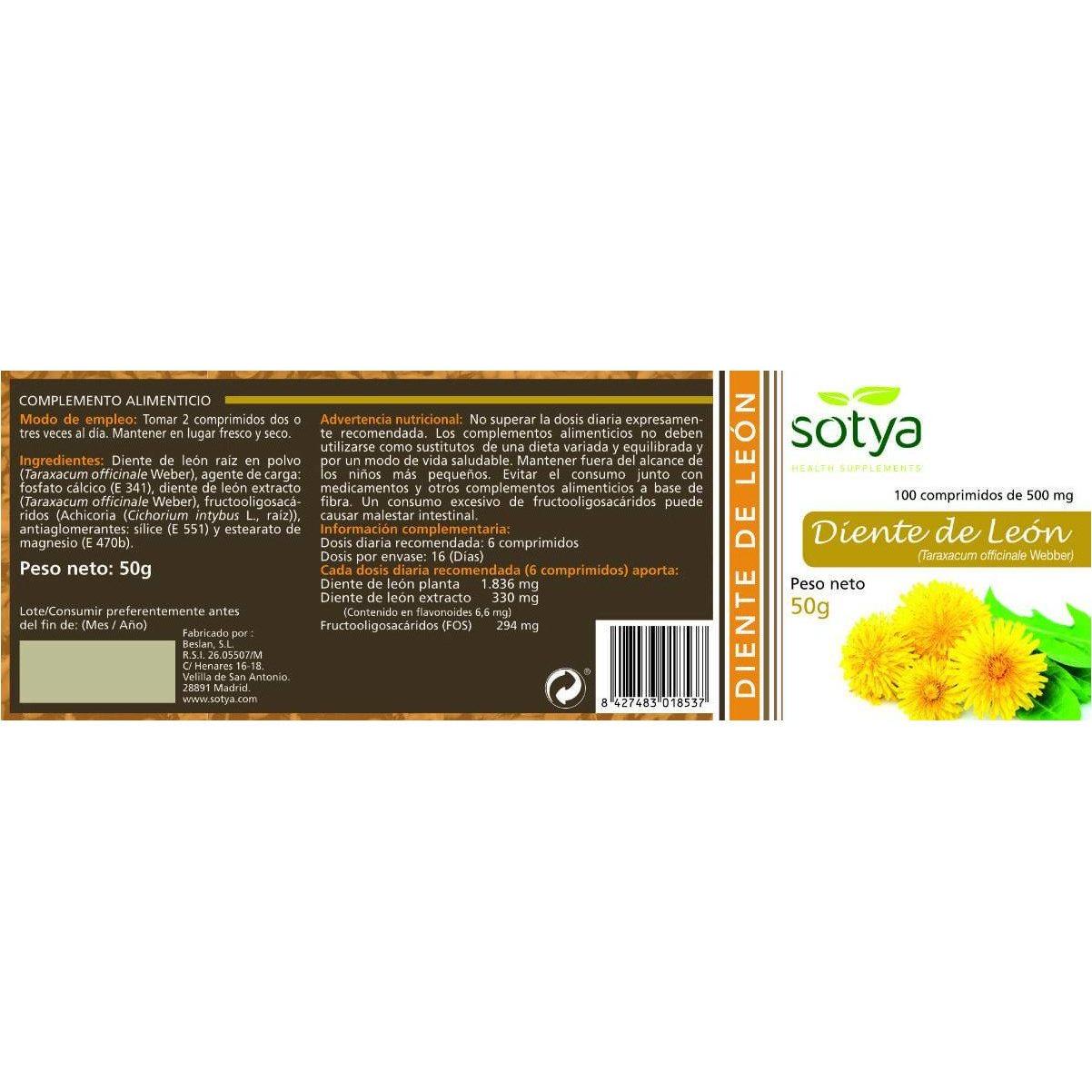 Diente de Leon Fitoextractos 100 Comprimidos | Sotya - Dietetica Ferrer