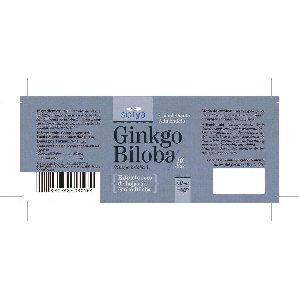 Extracto de Gingko Biloba 50 ml | Sotya - Dietetica Ferrer