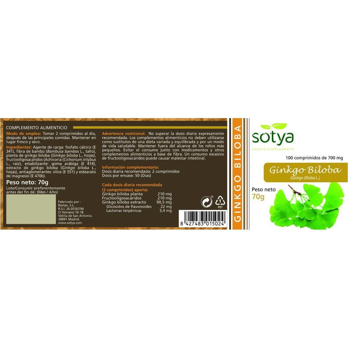 Ginkgo Biloba 100 Comprimidos | Sotya - Dietetica Ferrer