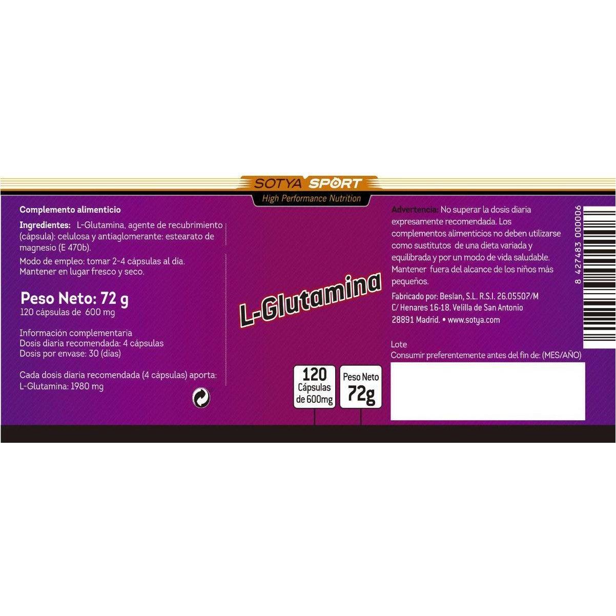 L Glutamina 800 mg 120 Capsulas | Sotya - Dietetica Ferrer