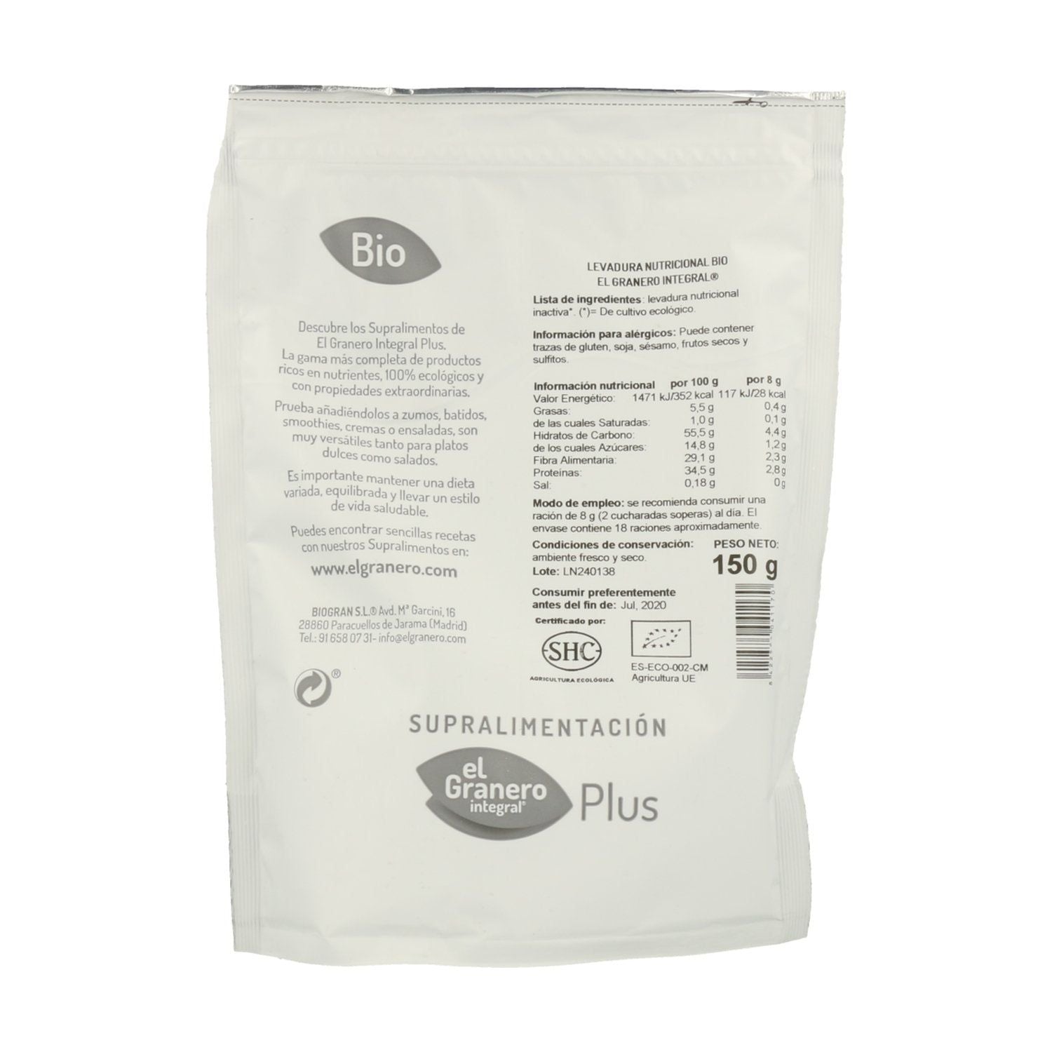 Levadura Nutricional con Vitamina B12 150 gr | El Granero Integral - Dietetica Ferrer