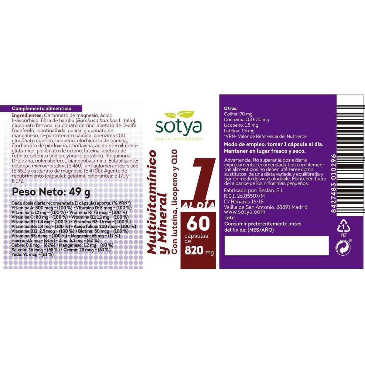 Multivitaminico y Mineral 820 mg 60 Capsulas | Sotya - Dietetica Ferrer