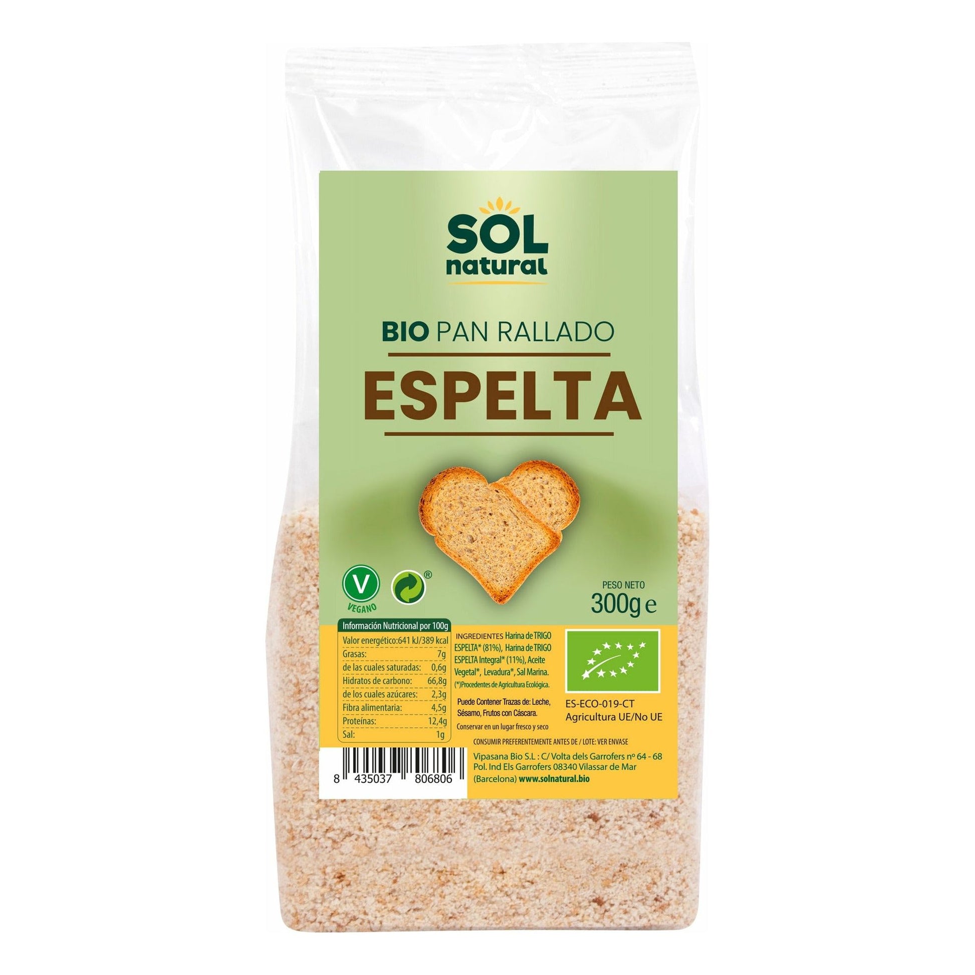 Pan Rallado de Espelta Bio 300 gr | Sol Natural - Dietetica Ferrer