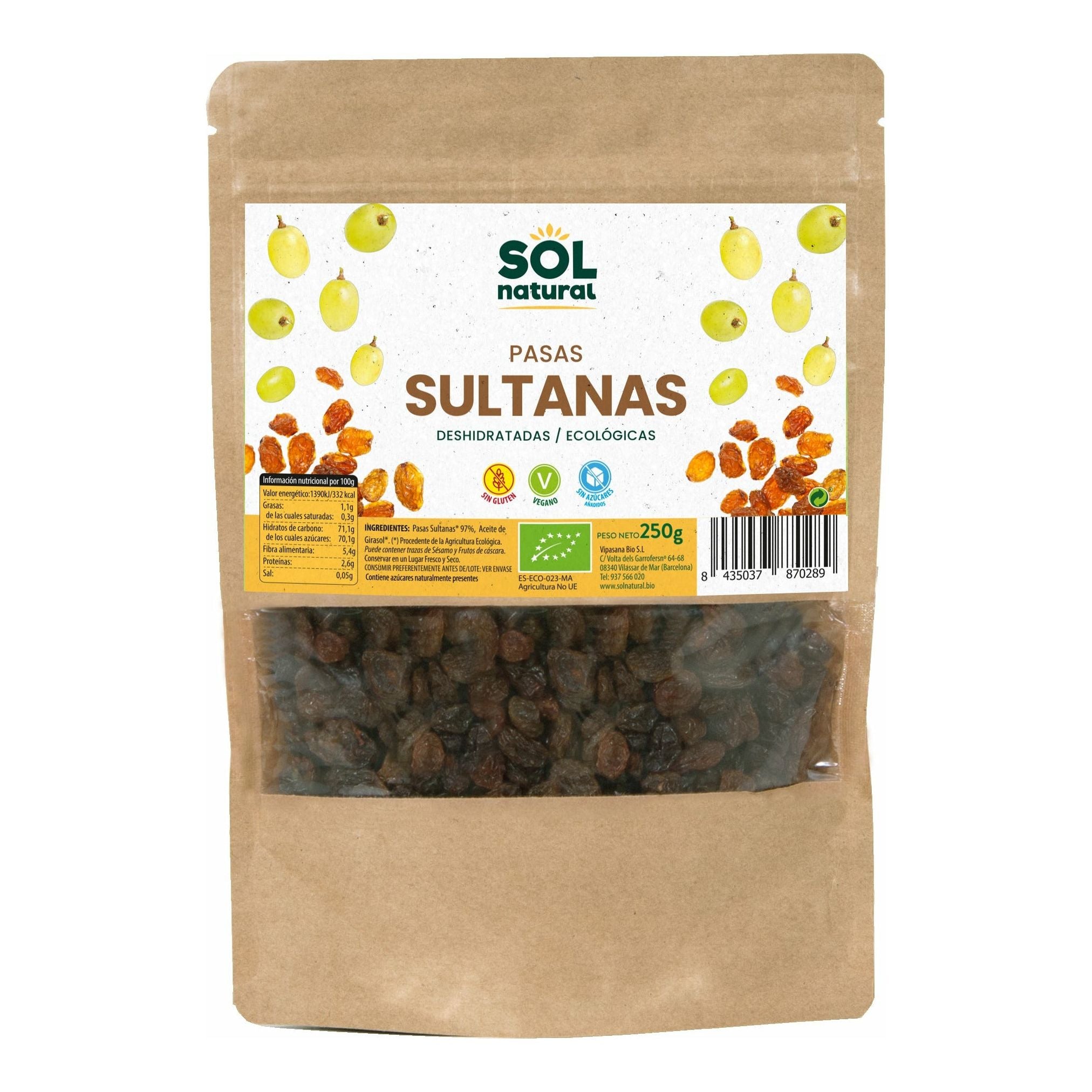 Pasas Sultanas Bio 250 gr | Sol Natural - Dietetica Ferrer
