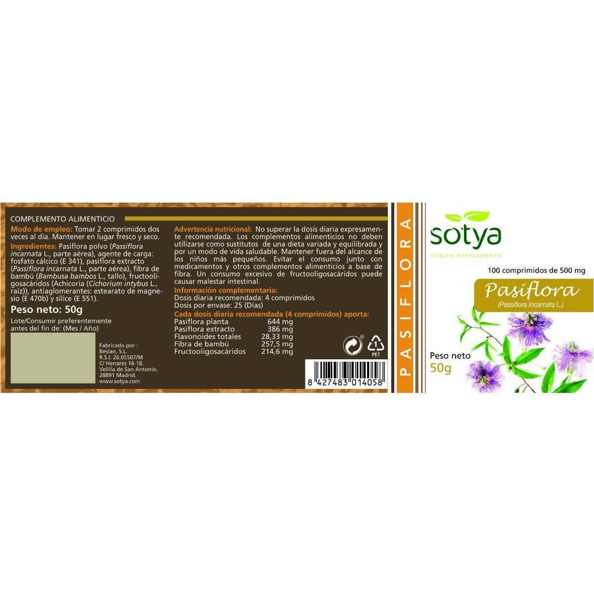 Pasiflora 100 Comprimidos | Sotya - Dietetica Ferrer