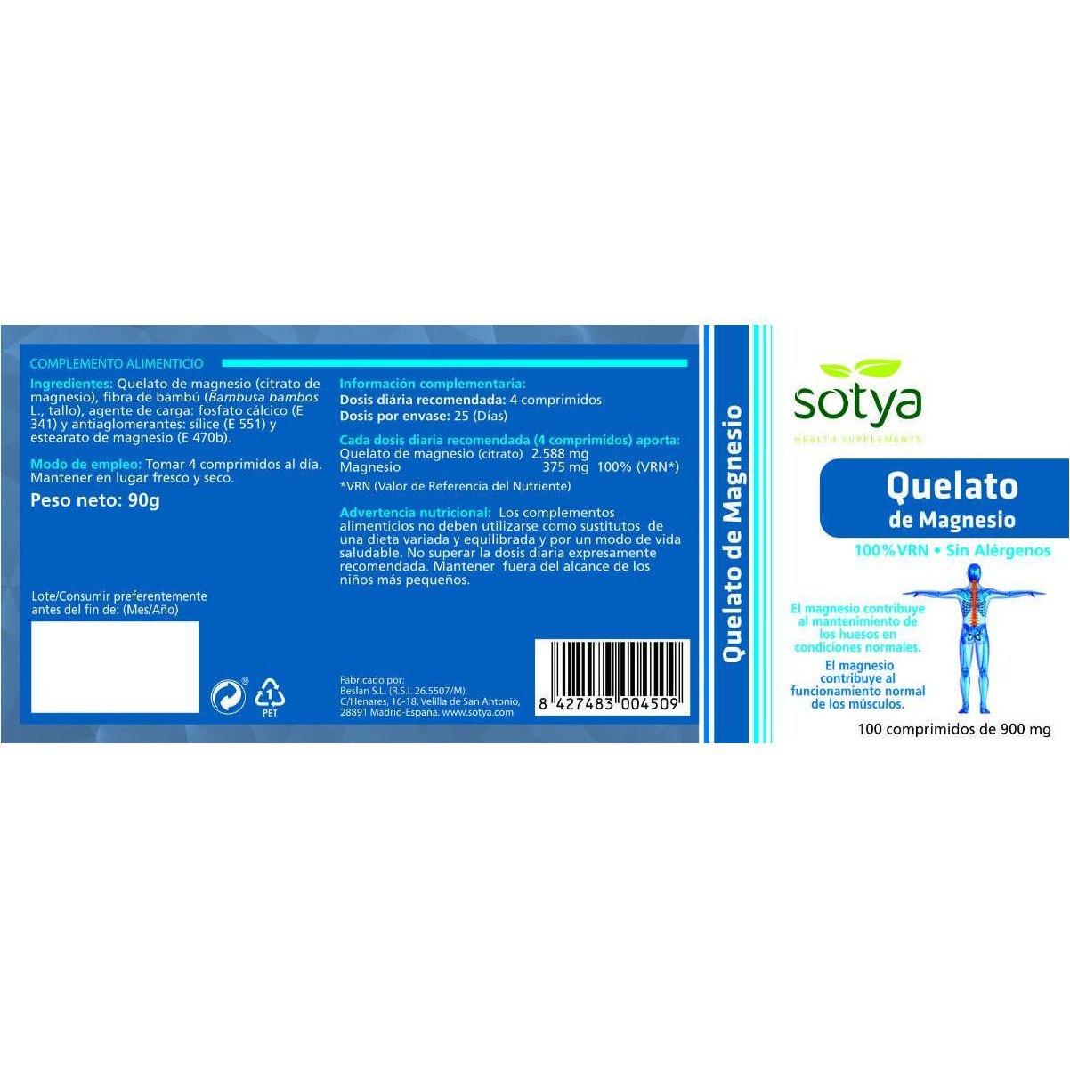 Quelato de Magnesio 100 Comprimidos | Sotya - Dietetica Ferrer