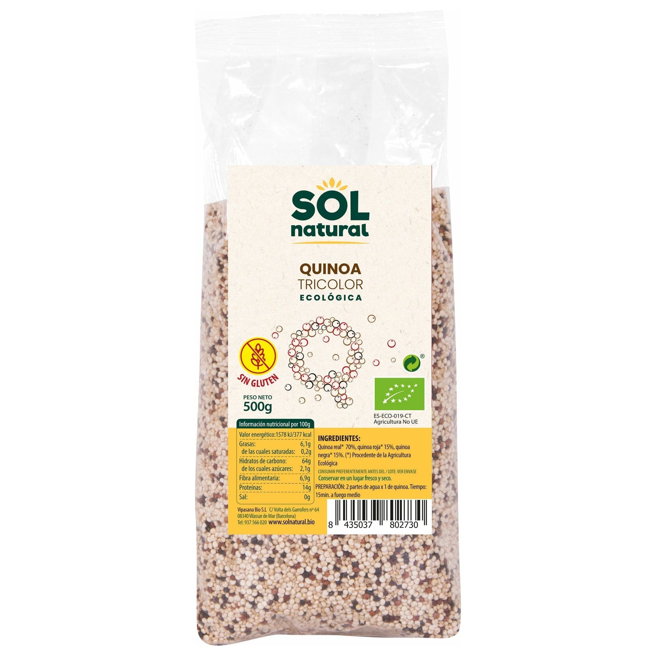 Quinoa Real Tricolor sin Gluten Bio 500 gr | Sol Natural - Dietetica Ferrer