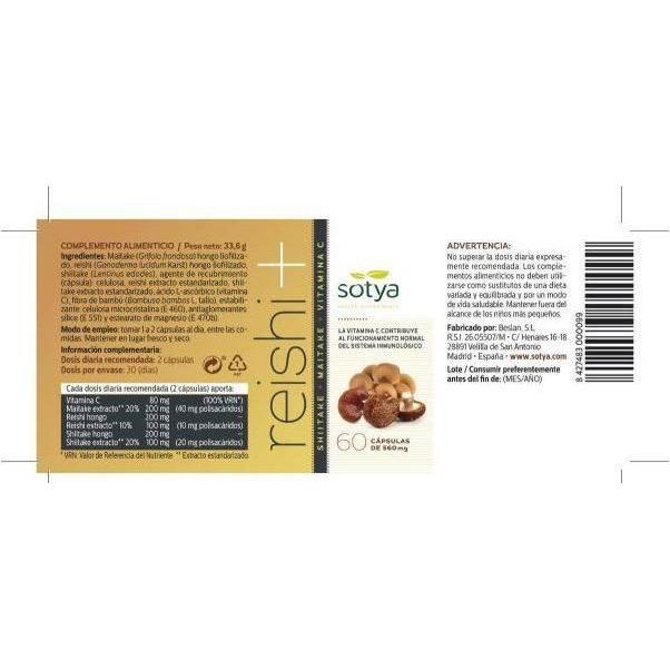 Reishi Shitake y Maitake 500 mg 60 Capsulas | Sotya - Dietetica Ferrer
