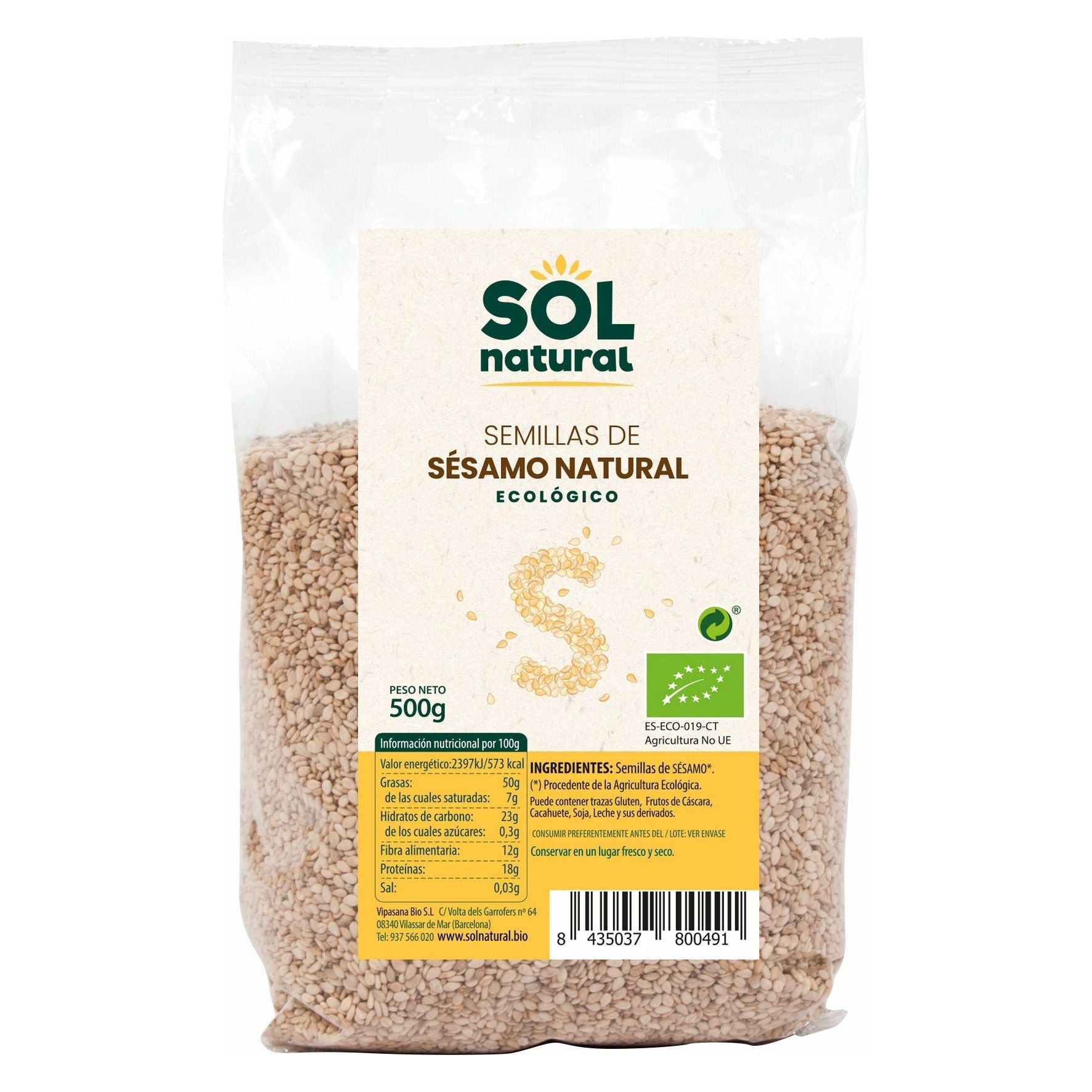 Semillas de Sesamo Natural 500 gr Bio | Sol Natural - Dietetica Ferrer