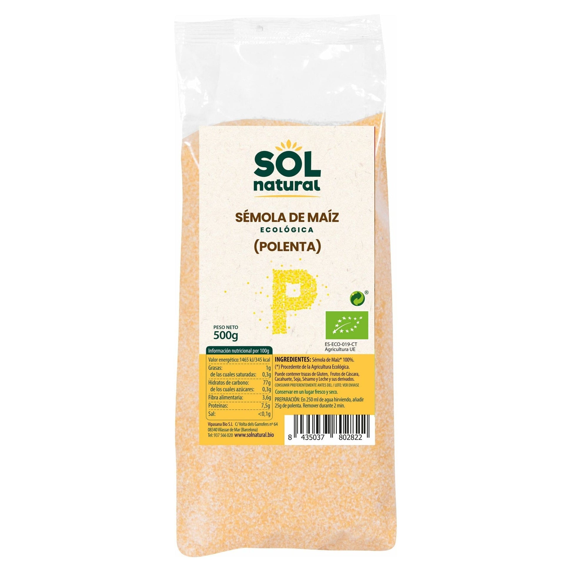 Semola de Maiz Polenta Bio 500 gr | Sol Natural - Dietetica Ferrer
