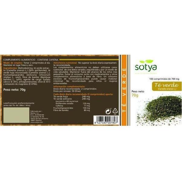 Te Verde 700 mg 100 Comprimidos | Sotya - Dietetica Ferrer