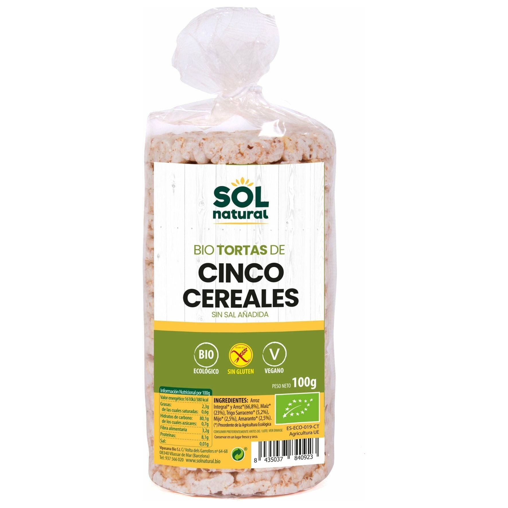 Tortas de 5 Cereales Bio 100 gr | Sol Natural - Dietetica Ferrer