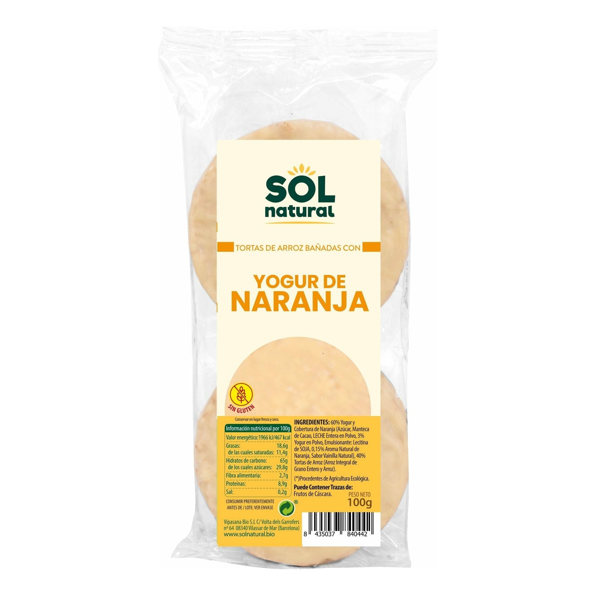 Tortas de Arroz Bañadas Con Yogur de Naranja 6 Unidades | Sol Natural - Dietetica Ferrer