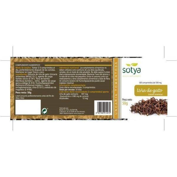 Uña de Gato 500 mg 100 Comprimidos | Sotya - Dietetica Ferrer