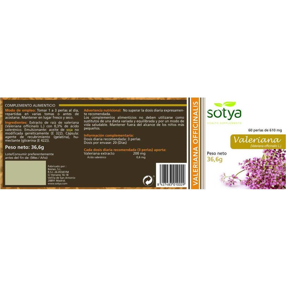 Valeriana 440 mg 60 Perlas | Sotya - Dietetica Ferrer