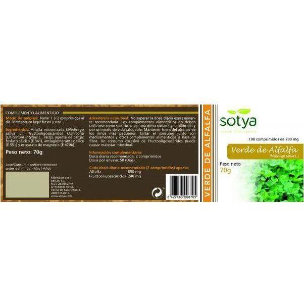Verde de Alfalfa 100 Comprimidos | Sotya - Dietetica Ferrer