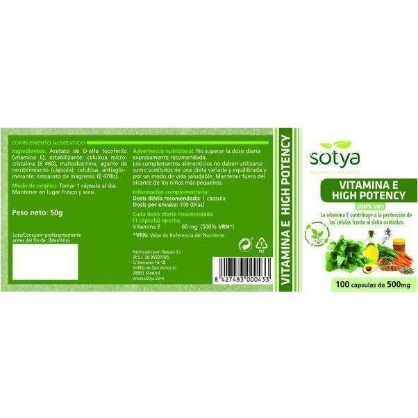 Vitamin E High Potency 500 mg 100 Capsulas | Sotya - Dietetica Ferrer