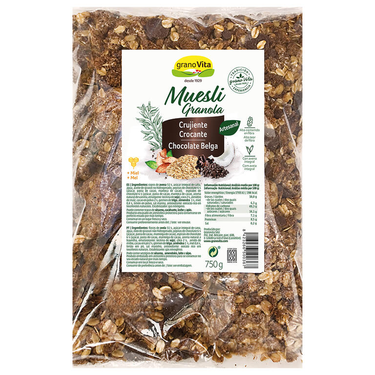 Muesli Crujiente Con Chocolate 750 gr | Granovita - Dietetica Ferrer