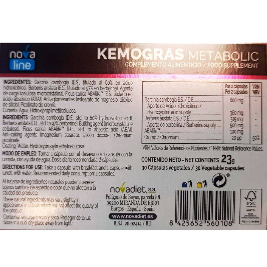 Kemogras Metabolic 30 cápsulas | Novadiet - Dietetica Ferrer