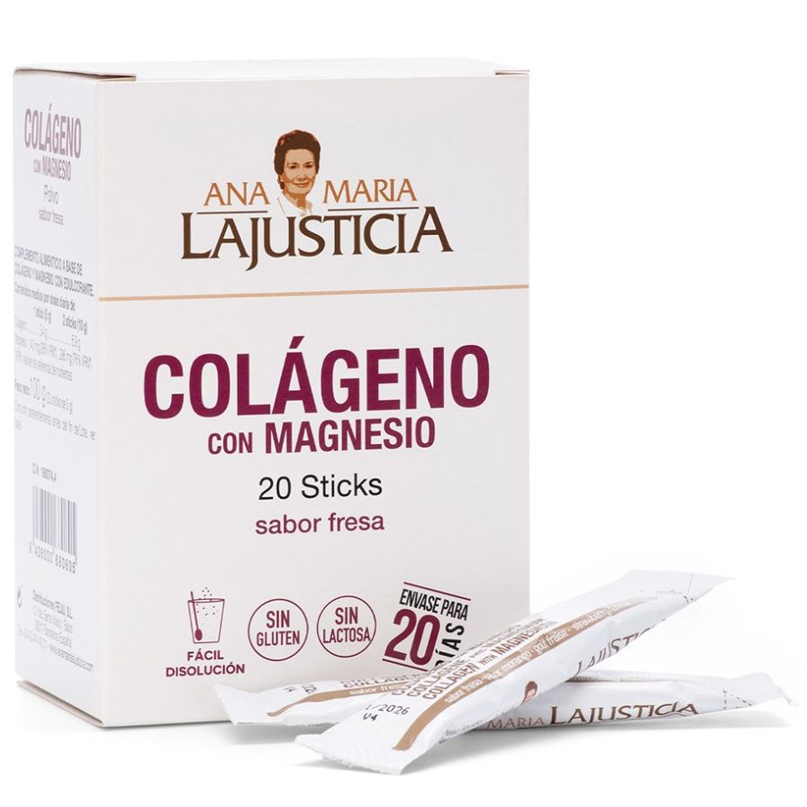 Colageno Magnesio Fresa 20 Sticks | Ana Maria Lajusticia - Dietetica Ferrer