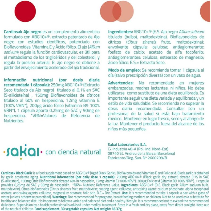 Cardiosak Ajo Negro 30 Capsulas | Sakai - Dietetica Ferrer