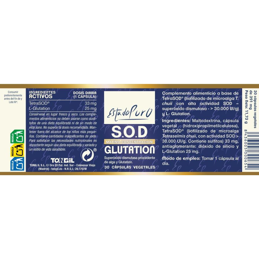 Estado Puro SOD Glutation 30 Capsulas | Tongil - Dietetica Ferrer