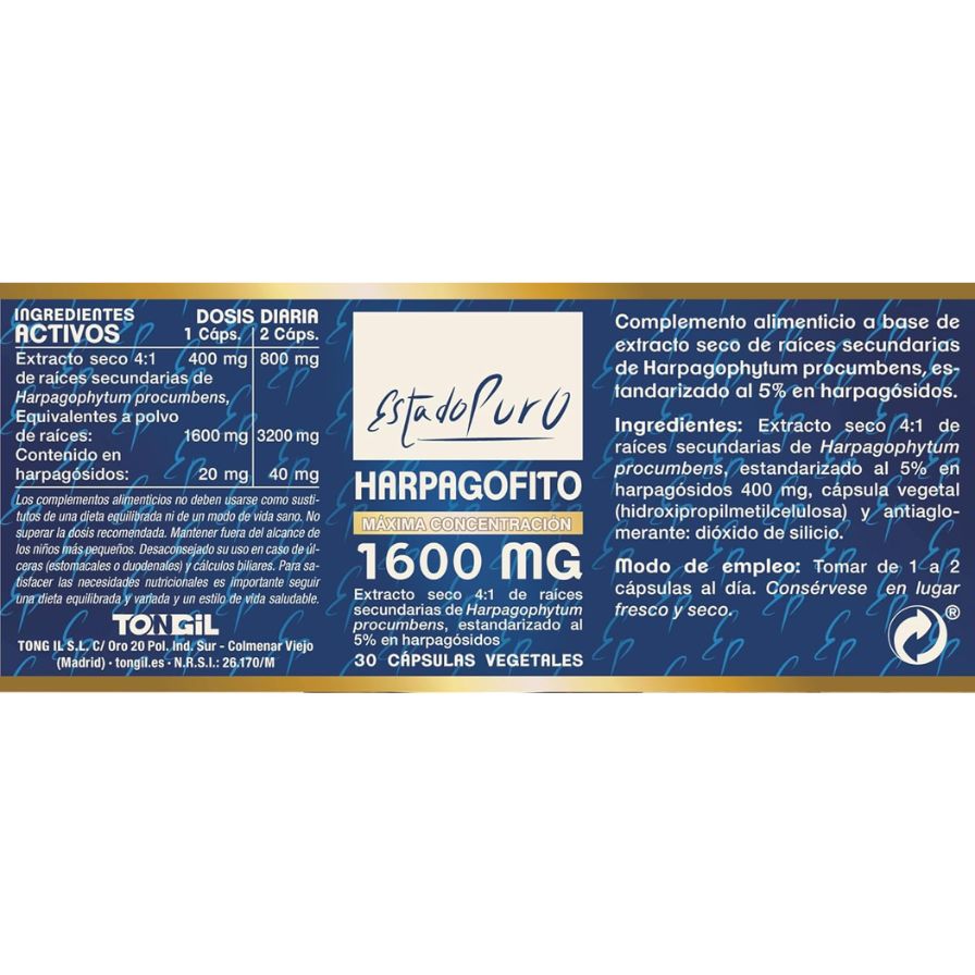 Harpagofito Pure State 30 Cápsulas | Tongil
