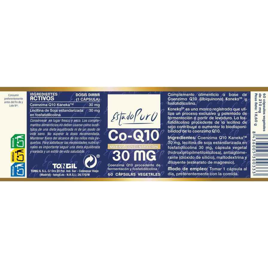 Estado Puro Coenzima Q10 30 mg 60 Capsulas | Tongil - Dietetica Ferrer