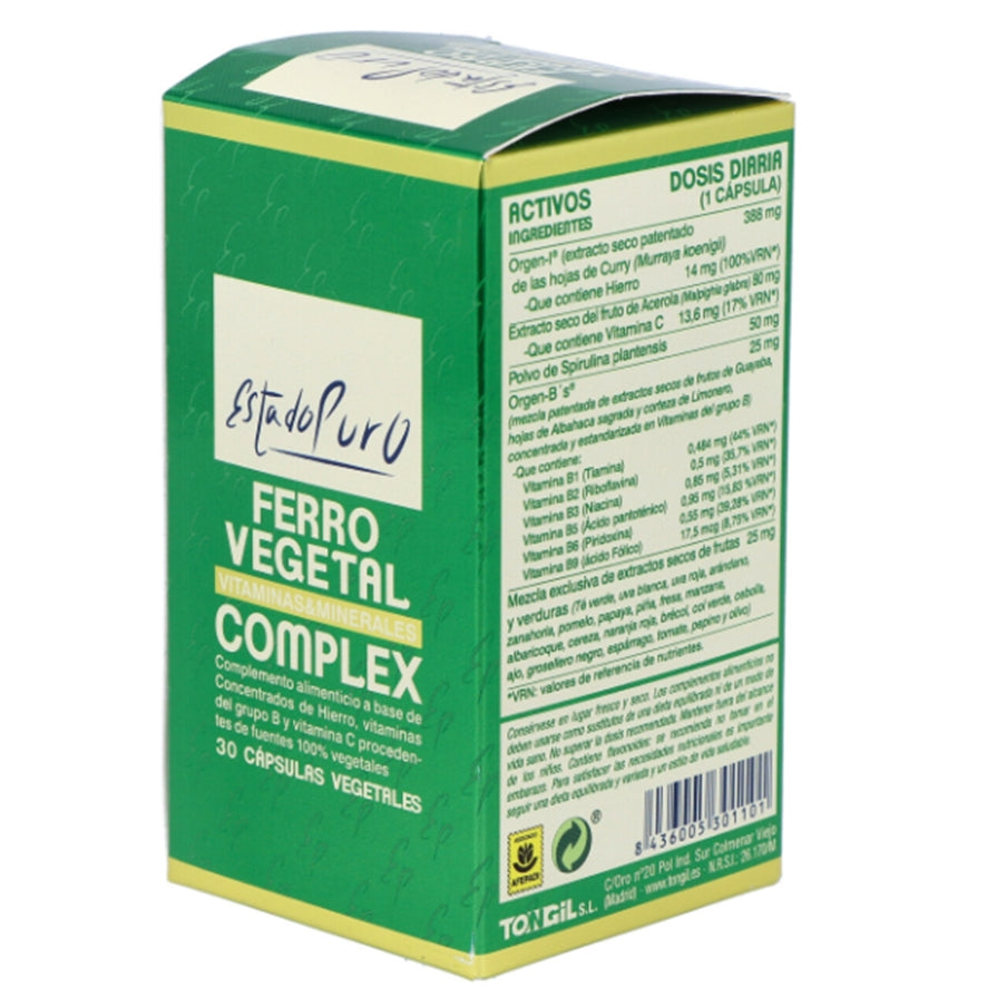 Complexo Ferro Vegetal Estado Puro 30 Cápsulas | Tongil