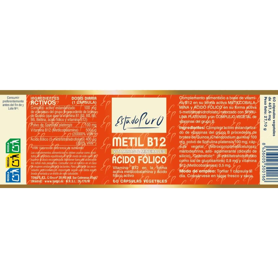 Estado Puro Metil B12 Acido Folico 60 Capsulas | Tongil - Dietetica Ferrer