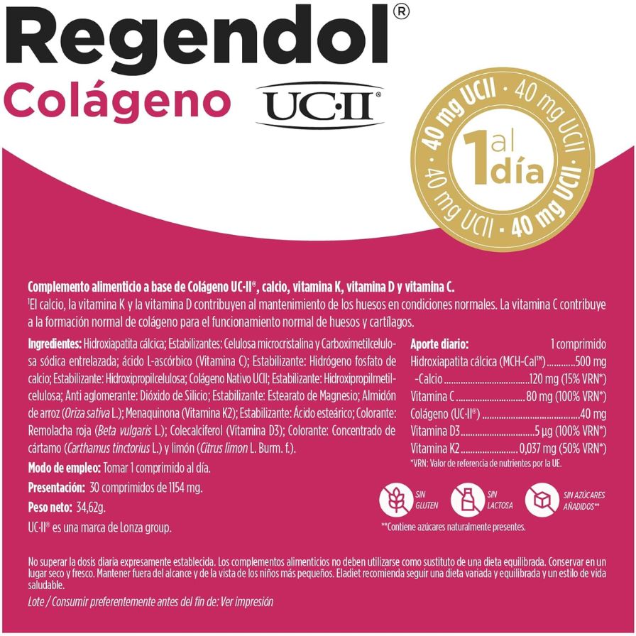 Regendol Colageno UCII 30 Comprimidos | Eladiet - Dietetica Ferrer