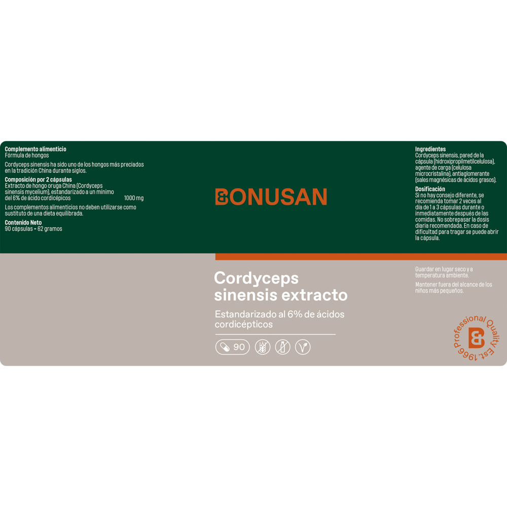 Cordyceps Sinensis Mycelium 90 Capsulas | Bonusan - Dietetica Ferrer