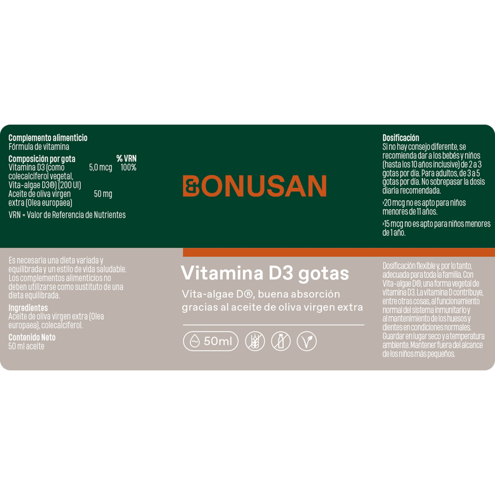 Vitamina D3 Gotas 50 Ml Aceite | Bonusan