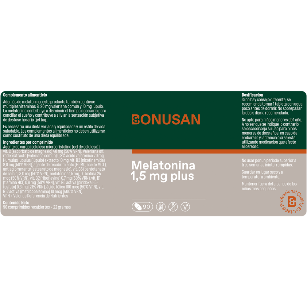 Melatonina 1,5 mg Plus 90 Tabletas | Bonusan - Dietetica Ferrer