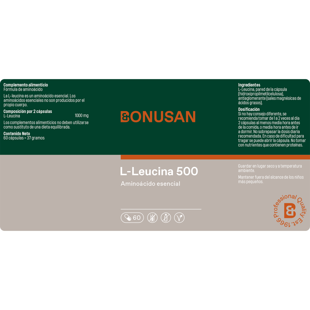 L Leucina 500 mg 60 Capsulas | Bonusan - Dietetica Ferrer