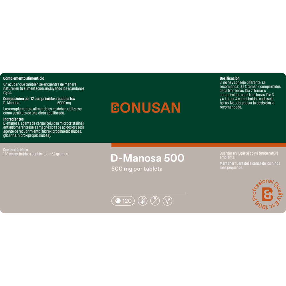 D Manosa 500 mg 120 Tabletas | Bonusan - Dietetica Ferrer