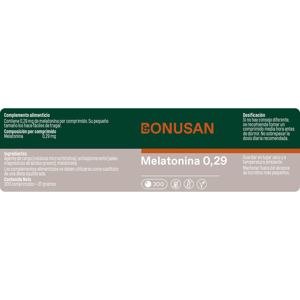 Melatonina 0,29 mg 300 Tabletas | Bonusan - Dietetica Ferrer