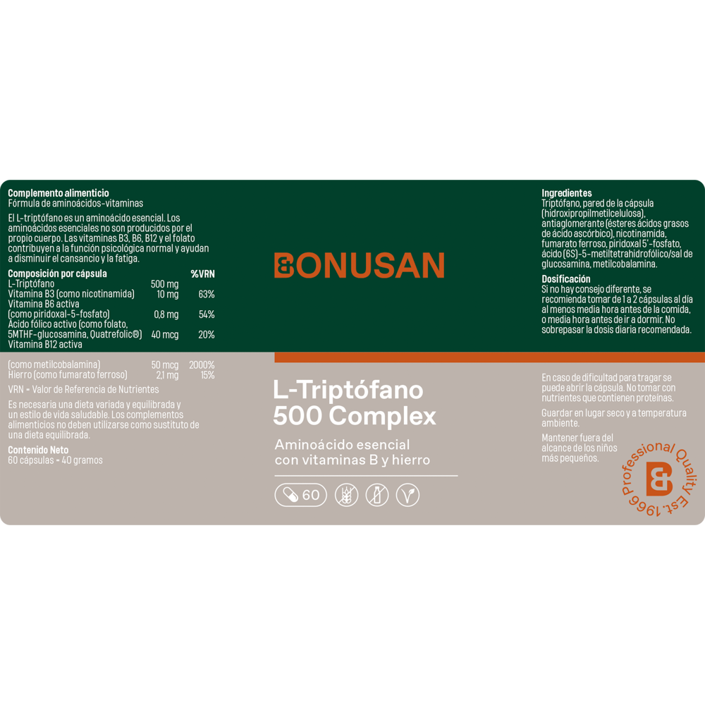 L Triptofano 500 mg 60 Capsulas | Bonusan - Dietetica Ferrer