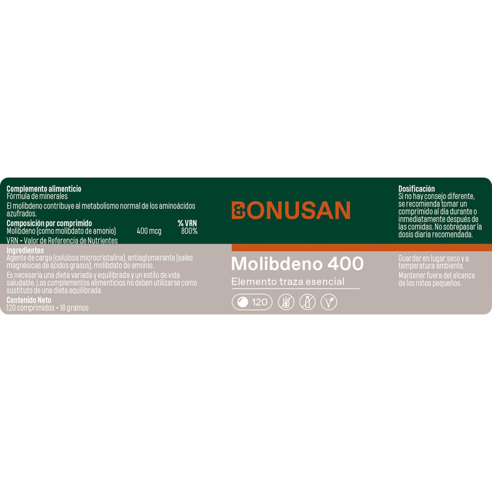 Molibdeno 400 mcg 120 Tabletas | Bonusan - Dietetica Ferrer