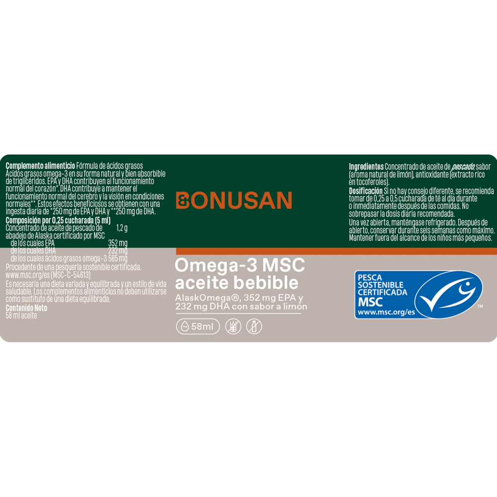 Omega 3 MSC Aceite Bebible 58 ml | Bonusan - Dietetica Ferrer