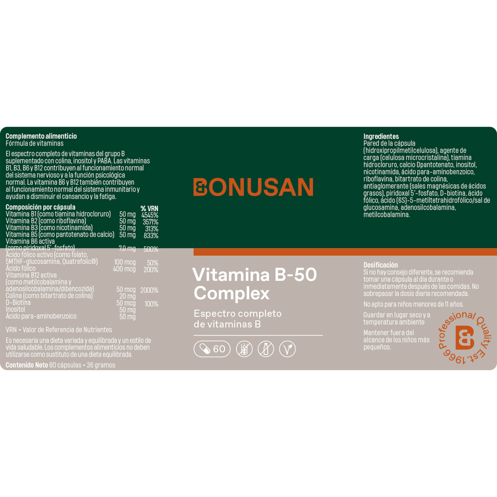 Vitamina B 50 Complejo 60 Capsulas | Bonusan - Dietetica Ferrer
