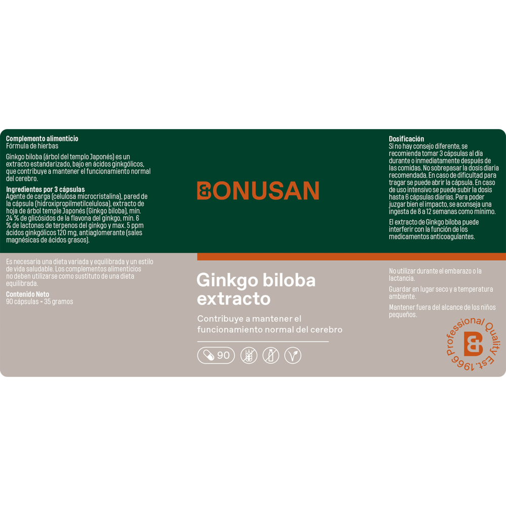 Ginkgo Biloba Extracto 90 Capsulas | Bonusan - Dietetica Ferrer