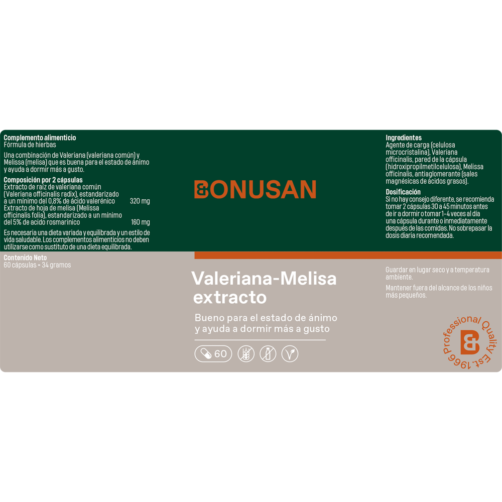 Valeriana Melisa Extracto 60 Capsulas | Bonusan - Dietetica Ferrer