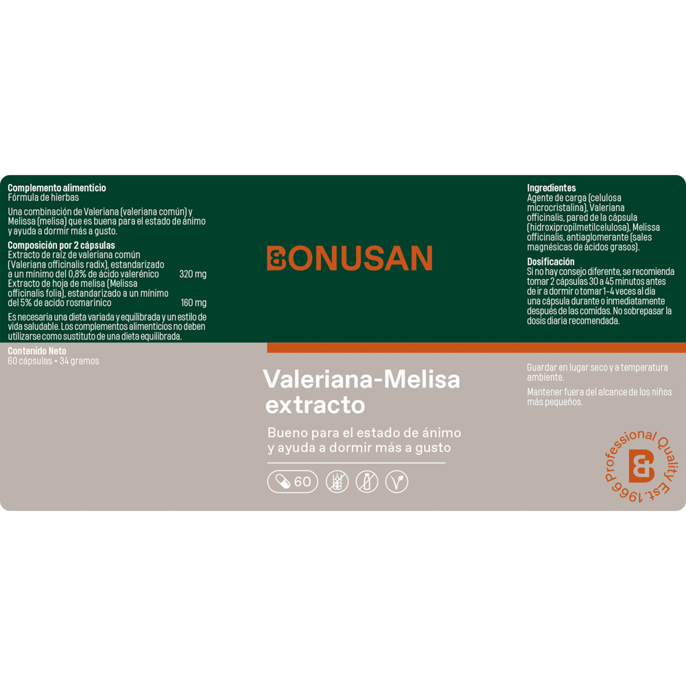 Valeriana Melisa Extracto 60 Capsulas | Bonusan - Dietetica Ferrer